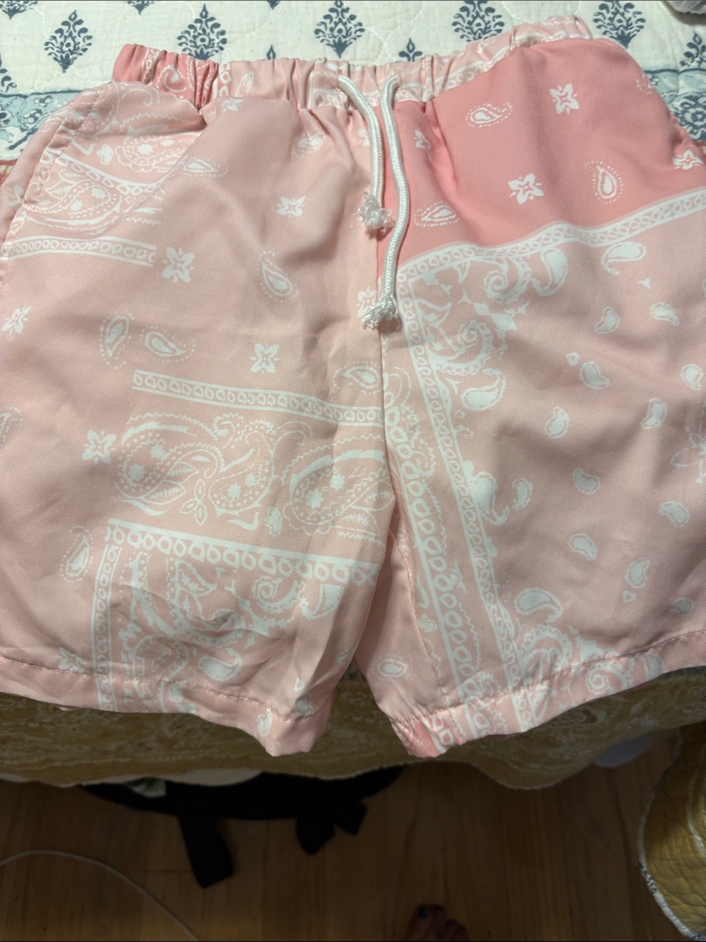 Boys Pink Paisley Drawstring Shorts